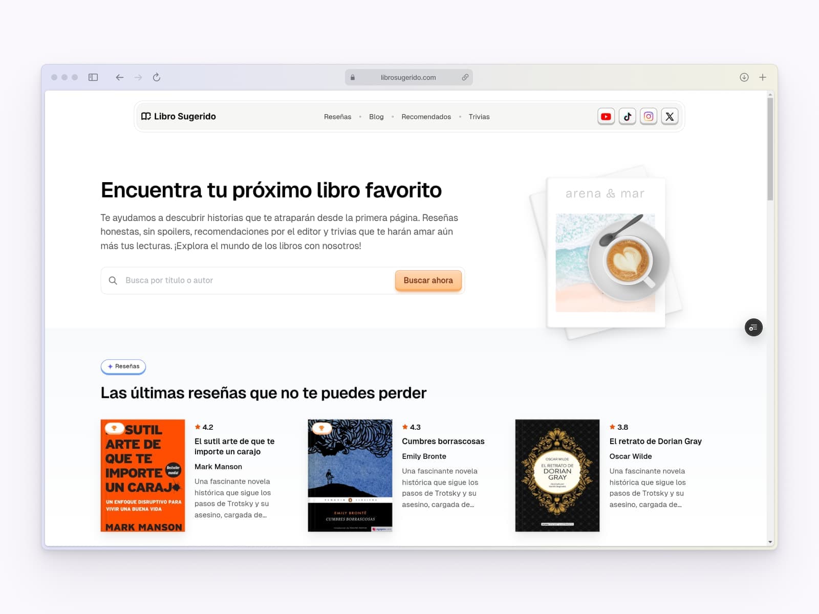 Libro Sugerido website screenshot featuring book reviews and recommendations
